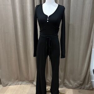Black tie waist lounge set